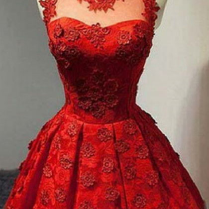 Red A-line Lace Homecoming,dresses Sleeveless..