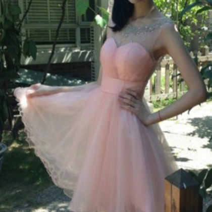 Pearl Pink Organza Homecoming Dresses, Rhinestone..