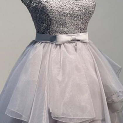 Grey Organza Unique Sleeveless Lace Homecoming..