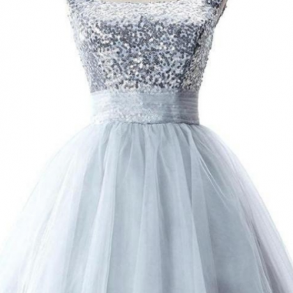 Cute Short Girly Silver Homecoming Dresses With..