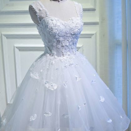 A-line Straps Short Mini Tulle Short Prom Dress..
