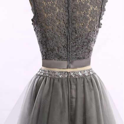 Grey Tulle Homecoming Dress,two Piece Homecoming..