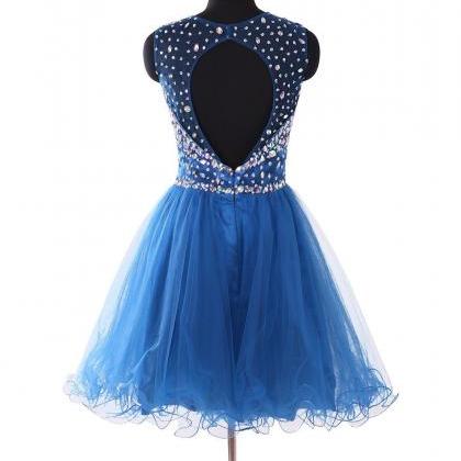 Scoop Neck Short Tulle Homecoming Dresses Crystals..