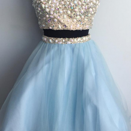 Baby Blue Two Pieceshomecoming Dress, Beadings..