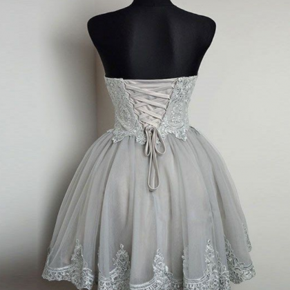 Strapless Sweetheart Neck Grey Homecoming Dresses..