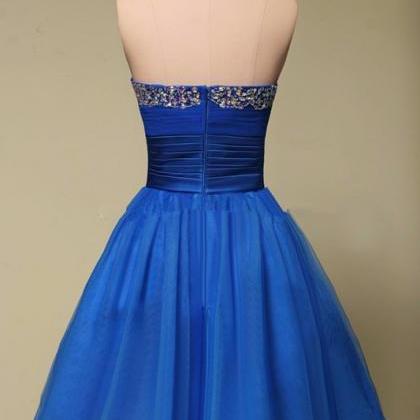 Blue Beaded Sweetheart A-Line Short Party Dress