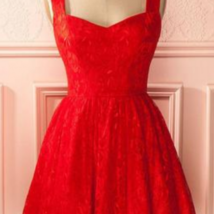 A-line Red Homecoming Dress, Lace Homecoming..