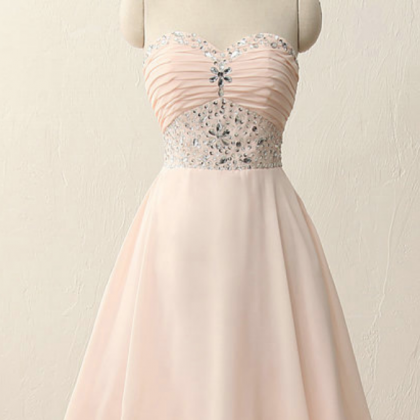 Short Pink Homecoming Dress With Ruched Sweetheart..