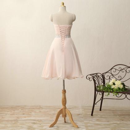 Short Pink Homecoming Dress With Ruched Sweetheart..