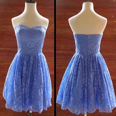 Elegant Lace Knee Length Homecoming Dress, Lace..
