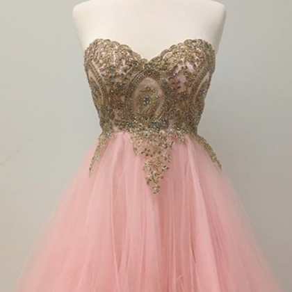 Baby Pink Chiffon Homecoming Dress ,sweetheart..