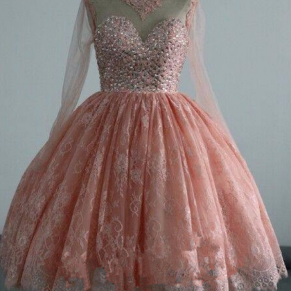 Lovely Pink Teen Homecoming Dresses, Long Sleeves..