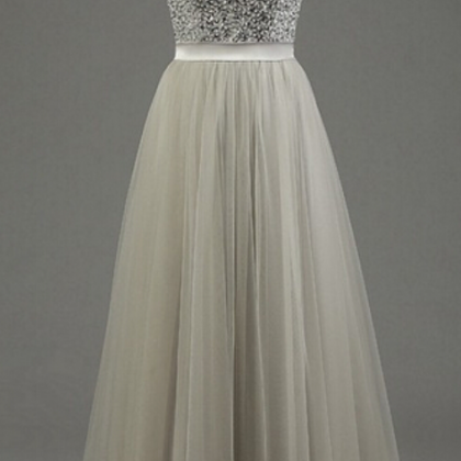 Halter Neck Tulle Prom Dresses Crystals Grey Women..