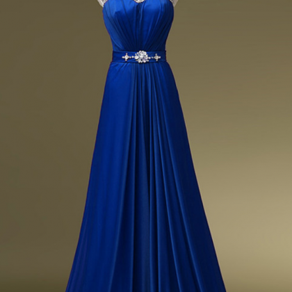 Royal Blue Chiffon Prom Dresses Crystals Women..