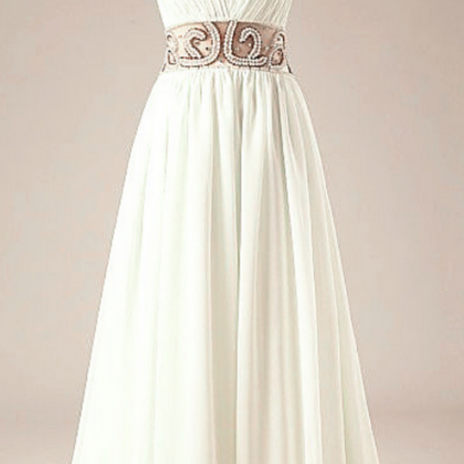 Fashion Formal Evening Dresses Pearls White Tulle..