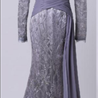 Modest Open Back Long Sleeves Lace Chiffon Prom..