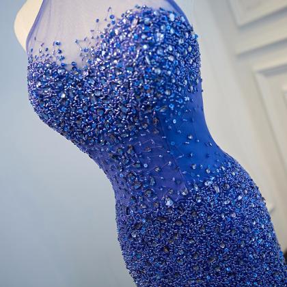 Halter Royal Blue Mermaid Evening Dress