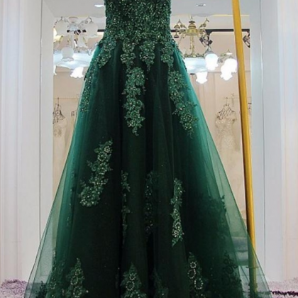 Sweetheart Long Lace Prom Dresses,green Sweep..