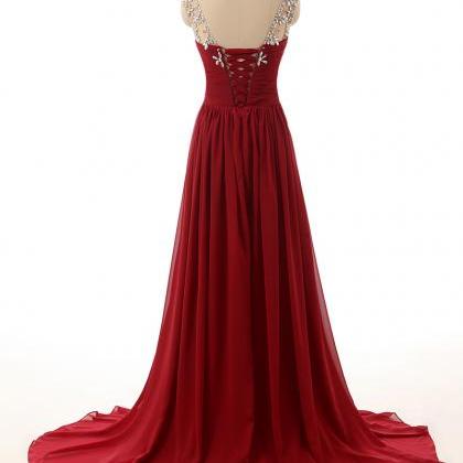 Wine Red Long Prom Dresses，custom Made Beading..