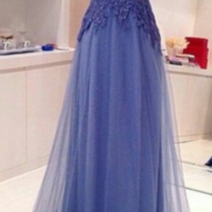 Long Tulle Appliques Prom Dresses Backless Party..