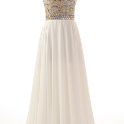 Scoop Neck Long Chiffon Prom Dresses With Crystals..