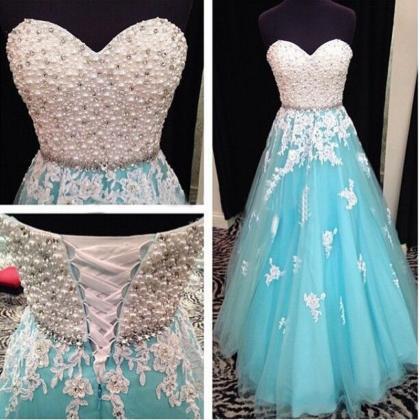 Rom Dresses With Pearls,lace Up Bandage Prom..