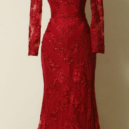 Long Sleeves Prom Dresses,red Prom..