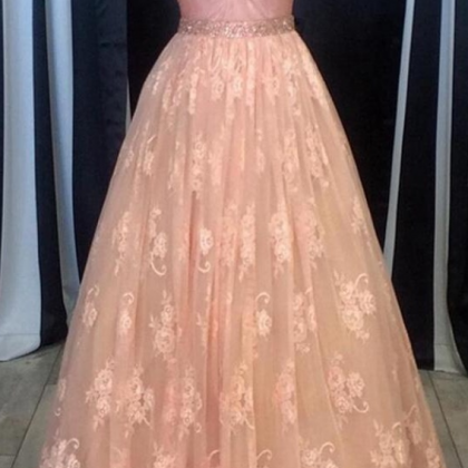 Spaghetti Straps Pink Lace Prom Dresses,girly..