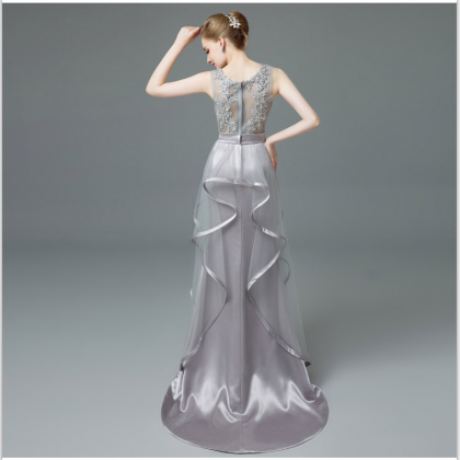 Silver Gray Prom Dresses,long Prom Dresses,lace..