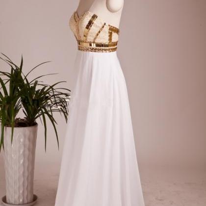 Gold White Prom Dress,custom Prom Dress,a Line..