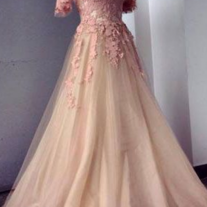 Appliques And Tulle Prom Dresses, Floor-length..