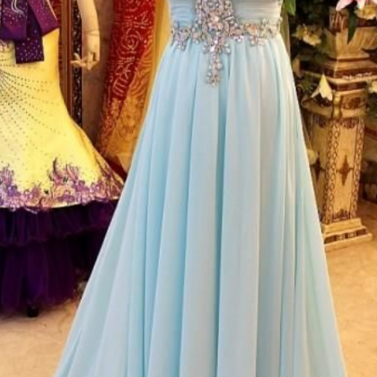 Pretty Light Blue Long Prom Dress With Beadings,..