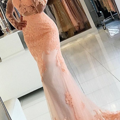 Peach Prom Dress, Sexy Evening Dress, Long Evening..