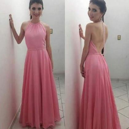 Beaded Halter Pink Prom Dresses,porm Dresses Long..
