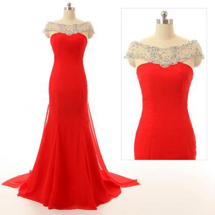 Graceful Red Prom Dresses, Trumpet Chiffon Prom..
