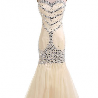 Gorgeous Champagne Mermaid Prom Dresses,strapless..