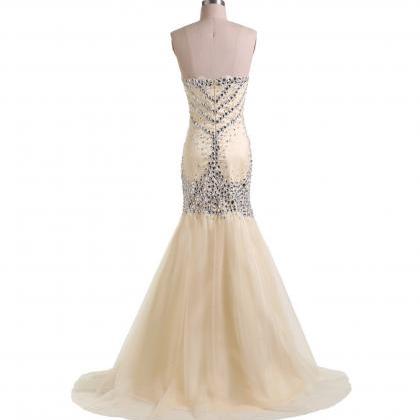 Gorgeous Champagne Mermaid Prom Dresses,strapless..