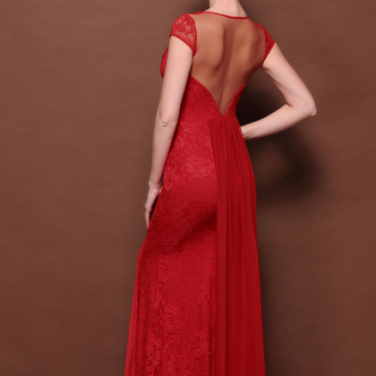 Red Lace Prom Dresses,sexy Evening Dresses, Beaded..