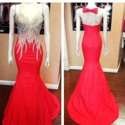 Red Mermaid Prom Dresses,off The Shoulder Back Bow..