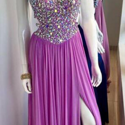 Purple Chiffon Prom Dresses, Open Back Prom..