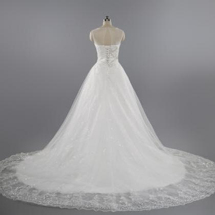 A-line Lace Applique Sequined Wedding Dress,shiny..