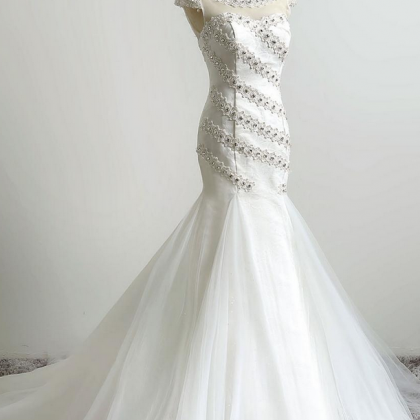Ivory Illusion Jewel Neckline Mermaid Wedding..