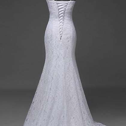 Lace Sleeveless Wedding Dress,v-neck Sweep Train..