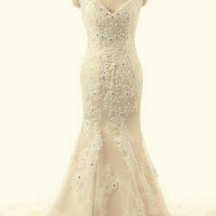 Capped Wedding Dresses, Applique Wedding Dresses,..