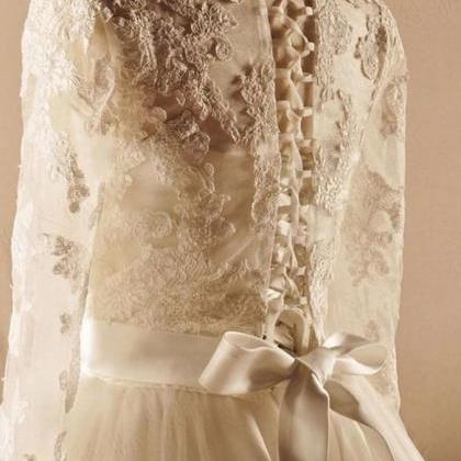 Modest Long Sleeves Ball Gown Big Lace Wedding..