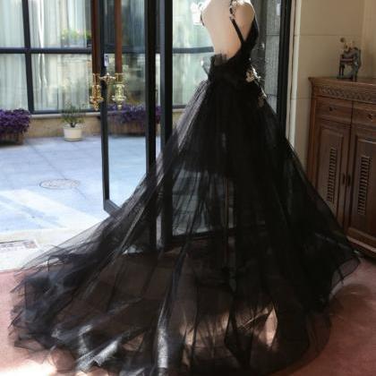 Sexy Open Back Wedding Dress,black Wedding..
