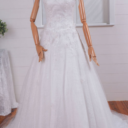 Simple Strapless Beaded Lace Tulle Ball Gown..