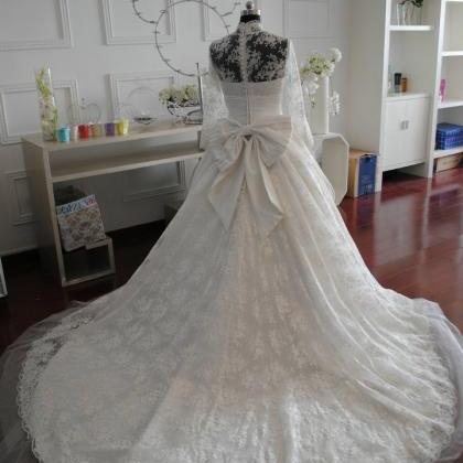 Vintage High Neck Lace Wedding Dresses Long..