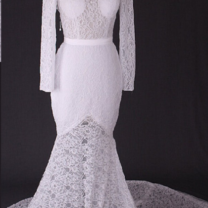 Wedding Dresses With Lace Long Sleeves Court Train..