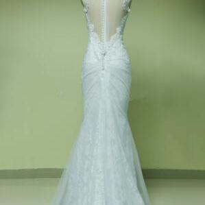 Real Picture Wedding Dress Plunging V-neck..